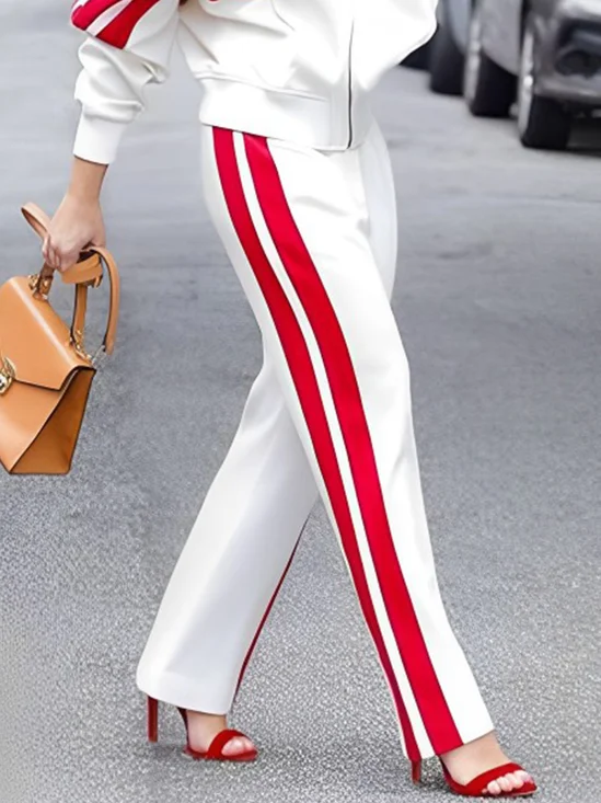 Mode Pantalons Femmes Décontracté Bloc de Couleur Printemps / Automne Polyester Taille Haute Faire la navette Pantalon droit Long Droit