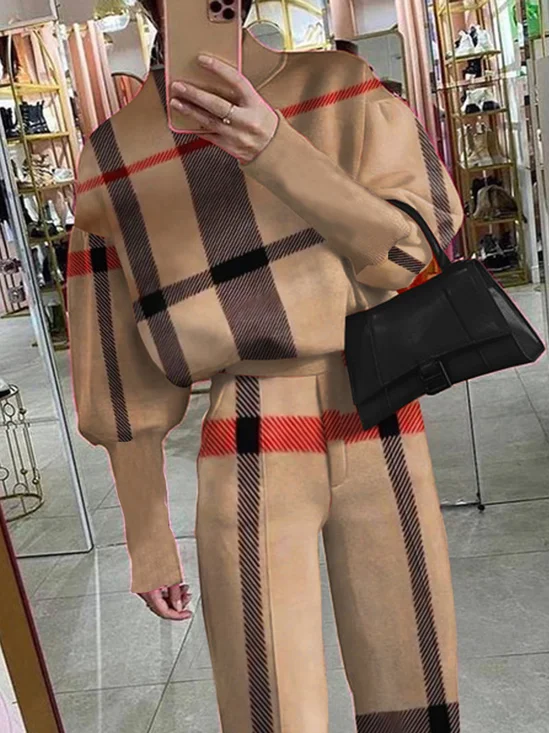 Sweat-shirts Femmes Printemps / Automne Plaid Urbain Polyester Quotidien Ample Droit Régulier Demi col roulé