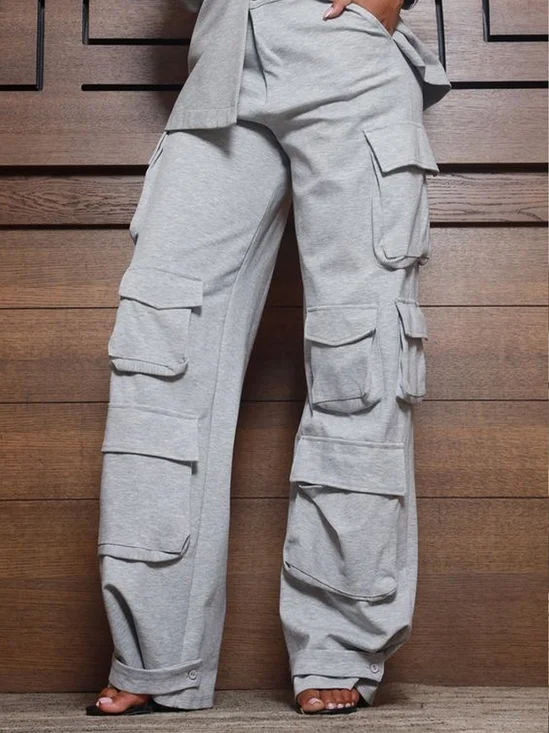 Pantalons Plain Printemps / Automne Urbain Polyester Naturel Ample Long Droit Régulier pour Femmes