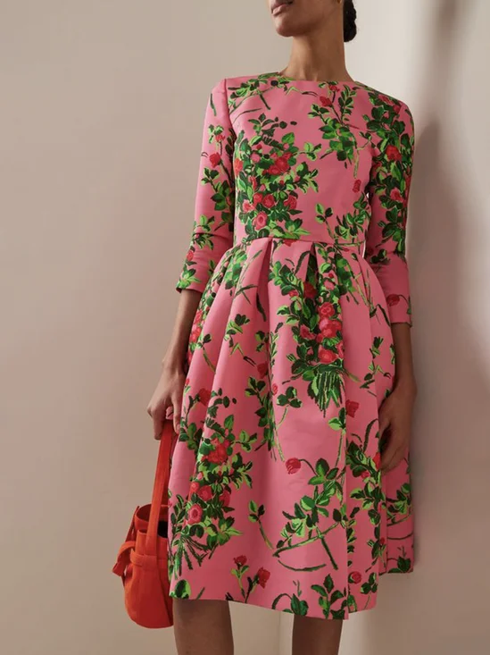 Robes Femmes Floral Printemps / Automne Urbain Zip Naturel Aucune élasticité Coupe Régulière Ligne X Non