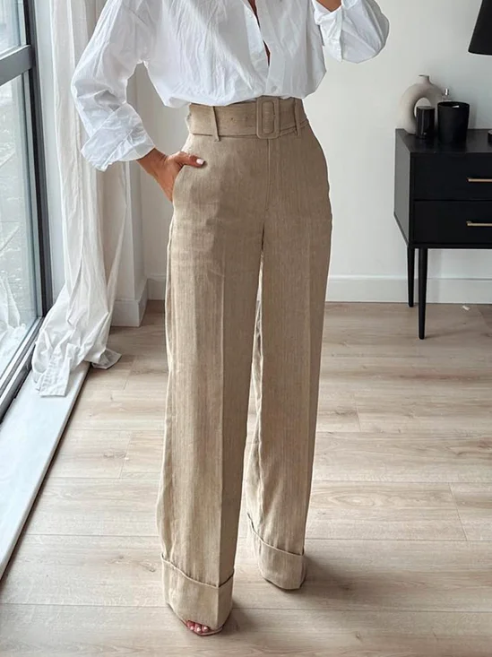 Pantalons Femmes Plain Printemps / Automne Urbain Polyester Taille Haute Aucune élasticité Quotidien Coupe Régulière Régulier