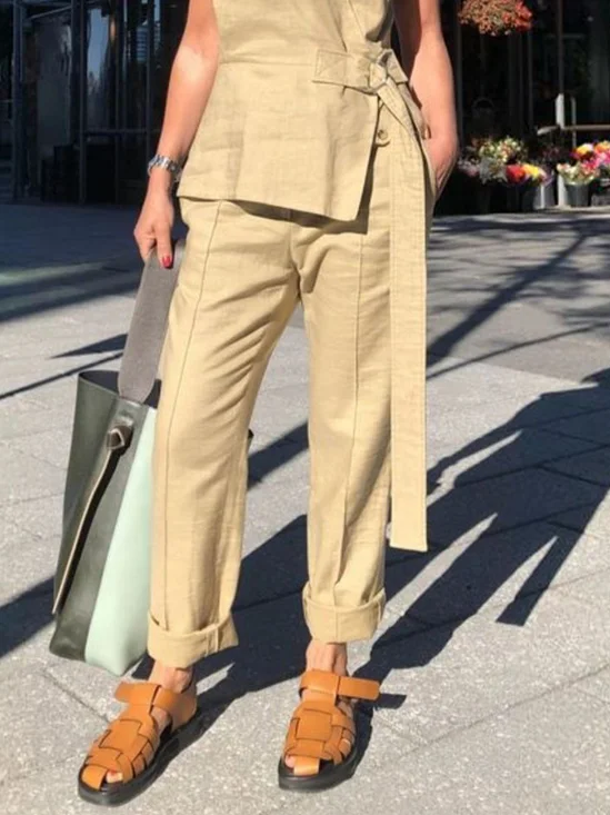 Pantalons Décontracté Plain Printemps / Automne Polyester Léger Aucune élasticité Quotidien Coupe Régulière Taille Moyenne pour Femmes