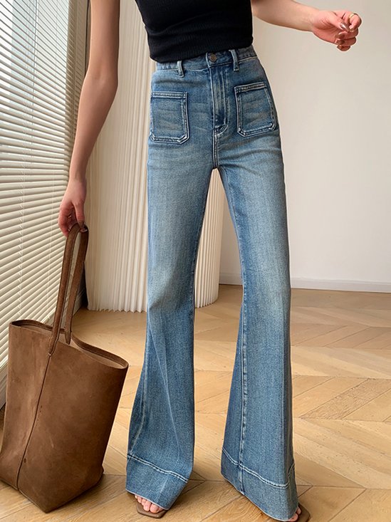 Jeans Femmes Décontracté Plain Printemps / Automne Taille Haute Quotidien Coupe Régulière Pantalon à pattes d'éléphant Long Droit