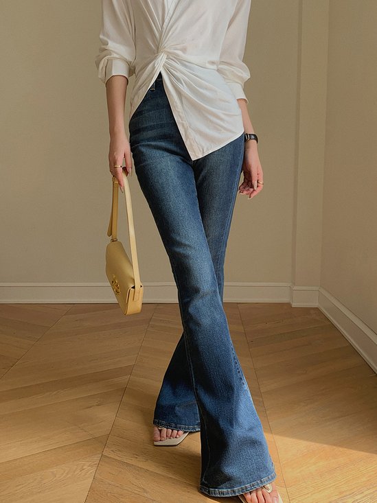 Jeans Femmes Décontracté Plain Printemps / Automne Zip Naturel à Haute Élasticité Long Régulier Poche Couture