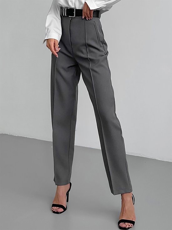 Mode Pantalons Femmes Plain Printemps / Automne Urbain Taille Haute Micro-élasticité Coupe Régulière Long Droit Régulier