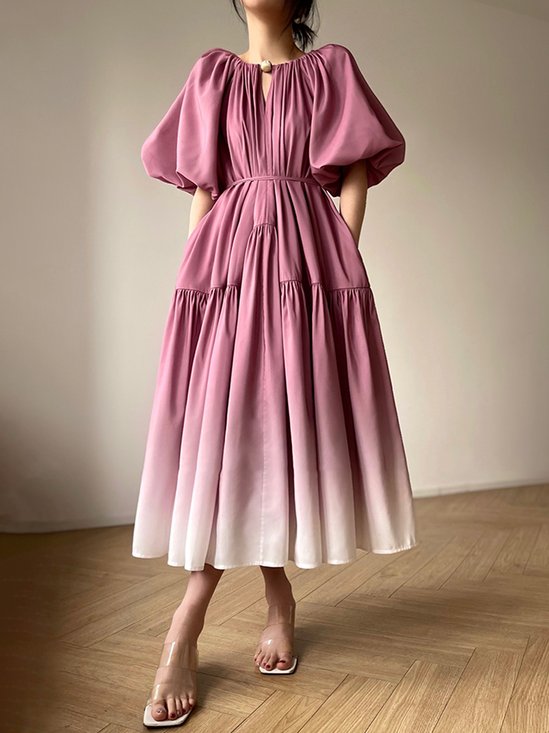 Robes Femmes Ombre Été Élégant Polyester Quotidien Coupe Régulière Pull-over Manches Courtes Régulier