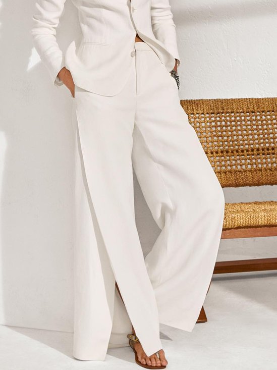 Mode Pantalons Plain Printemps / Automne Urbain Léger Aucune élasticité Taille Moyenne Pantalons à Jambe Large Long Droit pour Femmes
