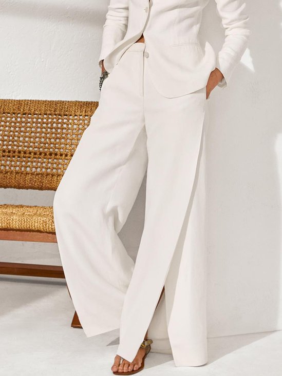 Mode Pantalons Plain Printemps / Automne Urbain Léger Aucune élasticité Taille Moyenne Pantalons à Jambe Large Long Droit pour Femmes