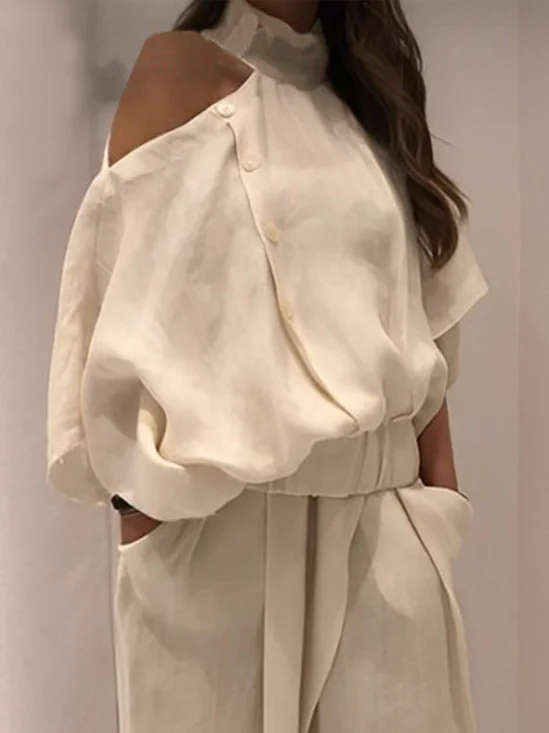 Blouses Femmes Décontracté Plain Printemps / Automne Attaché au Cou Aucune élasticité Quotidien Coton Et Lin Régulier Régulier