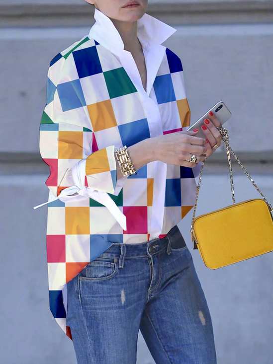 Blouses Géométrique Printemps / Automne Urbain Polyester Léger Quotidien Ample Manches Longues Droit pour Femmes