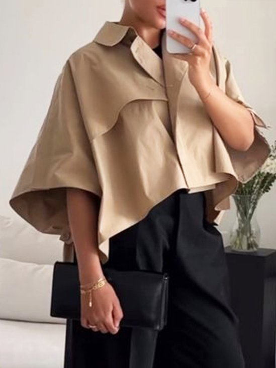 Blouses Plain Été Urbain Micro-élasticité Ample Demi Manche Régulier Droit Régulier pour Femmes