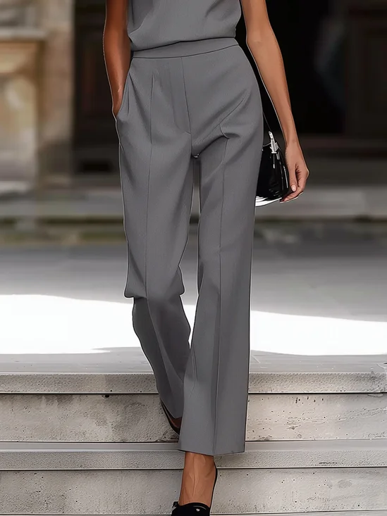 Pantalons Femmes Plain Printemps / Automne Urbain Aucune élasticité Faire la navette Taille Moyenne Pantalon à la cheville Pantalon droit Droit