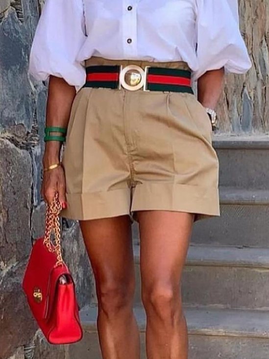 Shorts Décontracté Plain Été Polyester Taille Haute Quotidien Coupe Régulière Droit Régulier pour Femmes
