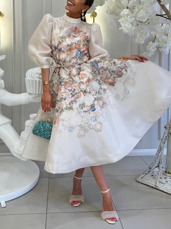 Robes Femmes Floral Été Élégant Polyester Ceinture Aucune élasticité Mariage Coupe Régulière Régulier