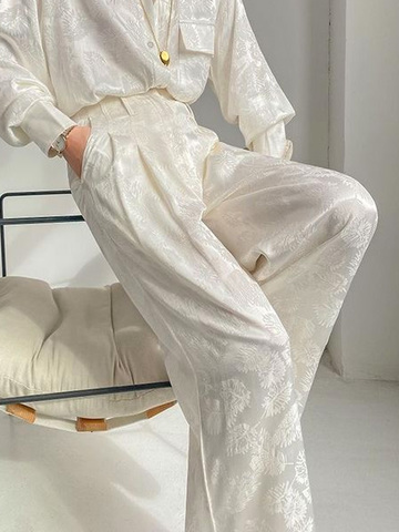 Pantalons Plain Printemps / Automne Urbain Polyester Aucune élasticité Quotidien Long Droit Régulier pour Femmes