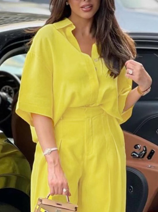 Blouses Femmes Décontracté Plain Été Quotidien Coton Et Lin Régulier Droit Régulier Col de Chemise