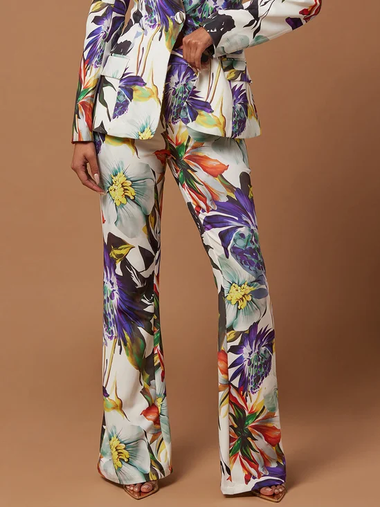 Mode Pantalons Femmes Floral Printemps / Automne Urbain Taille Haute Quotidien Pantalon droit Droit Régulier Poche Couture