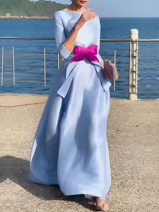 Robes Plain Printemps / Automne Élégant Satin Micro-élasticité Coupe Régulière Maxi Ligne X Non pour Femmes