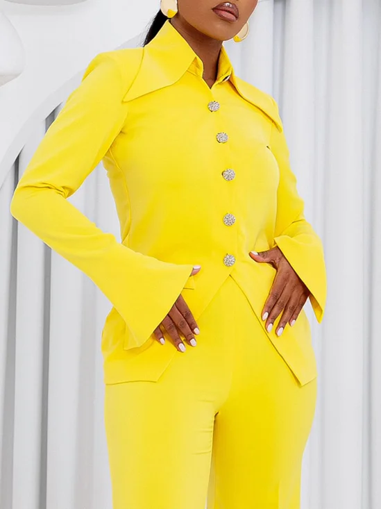 Chemises Plain Printemps / Automne Urbain Micro-élasticité Quotidien Coupe Régulière Régulier Régulier Manches régulières pour Femmes