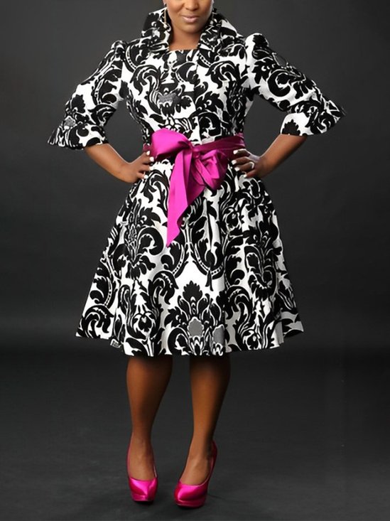 Robes Ethnique Été Urbain Polyester Ceinture Quotidien Manches trois quarts Manches régulières Poche Couture pour Femmes