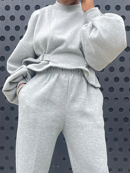 Sweat-shirts Femmes Décontracté Plain Printemps / Automne Polyester Ceinture Col Montant Naturel Micro-élasticité Ligne X