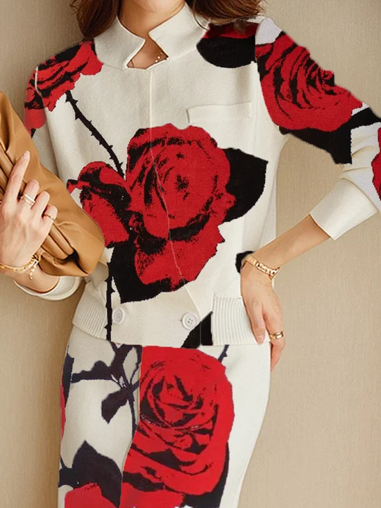 Cardigans Femmes Floral Printemps / Automne Élégant Acrylique Quotidien Coupe Régulière Manches Longues Élasticité moyenne Manches régulières