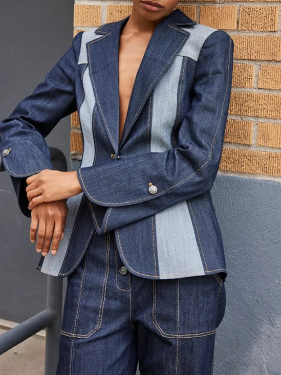Toile de Jean Manteaux Bloc de Couleur Printemps / Automne Urbain Taille Haute Coupe Régulière Toile de Jean Régulier Ligne X Poche Couture pour Femmes