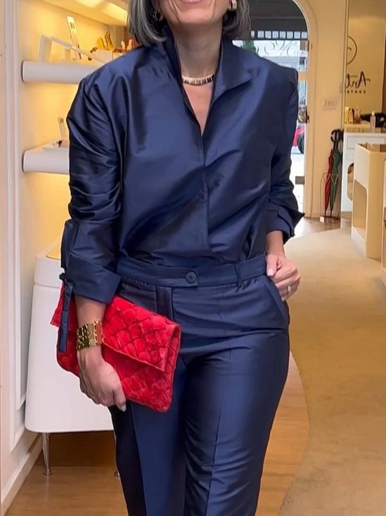 Chemises Femmes Plain Printemps / Automne Urbain Polyester Aucune élasticité à Lacets Coupe Régulière Manches Longues Régulier