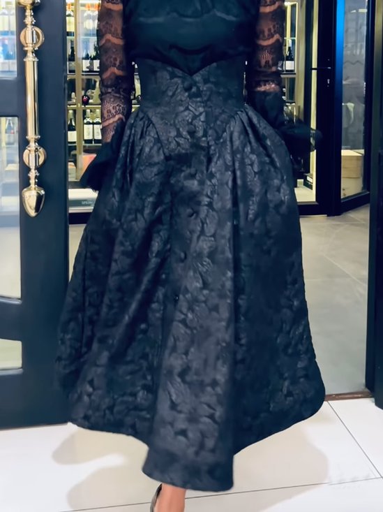 Jupes Plain Été Élégant Polyester Taille Haute Aucune élasticité Mi-longue Régulier Poche Couture pour Femmes