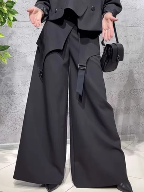 Pantalons Plain Printemps / Automne Urbain Polyester Quotidien Ample Pantalons à Jambe Large Long Régulier pour Femmes