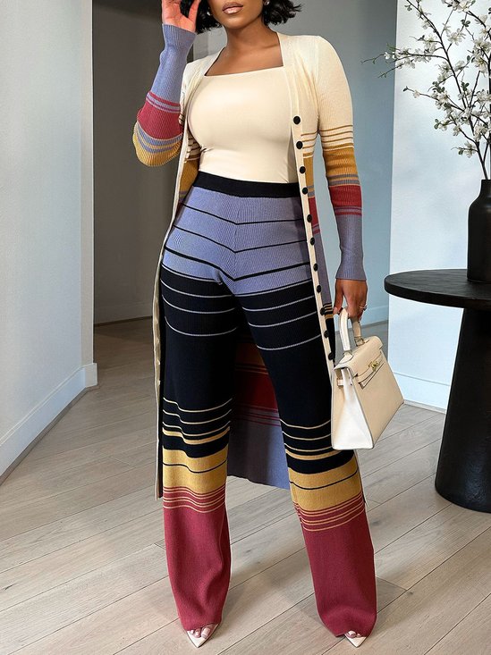 Cardigans Rayé Printemps / Automne Urbain Micro-élasticité Quotidien Ample Mi-long Droit Régulier pour Femmes