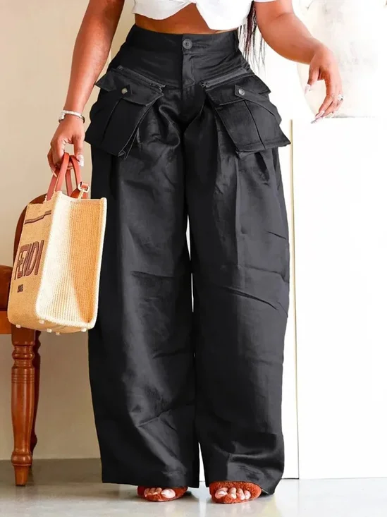Cargo Pantalons Femmes Plain Printemps / Automne Urbain Polyester Aucune élasticité Ample Taille Moyenne Droit Régulier