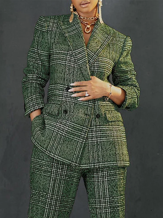 Blazers Printemps / Automne Plaid Urbain Aucune élasticité Quotidien Coupe Régulière Manches Longues Régulier Poche Couture pour Femmes