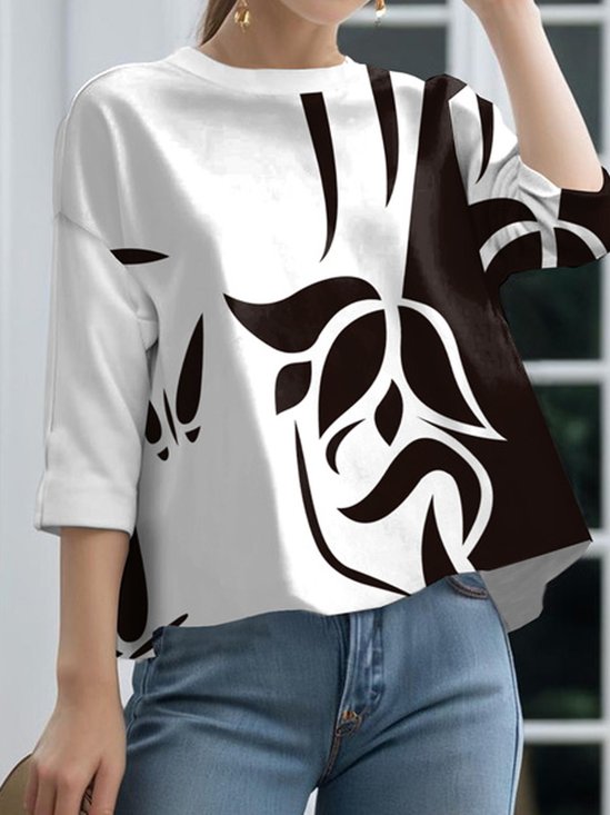 Chemisiers1 Femmes Décontracté Printemps / Automne Plantes Polyester Micro-élasticité Régulier Droit Régulier Manches régulières