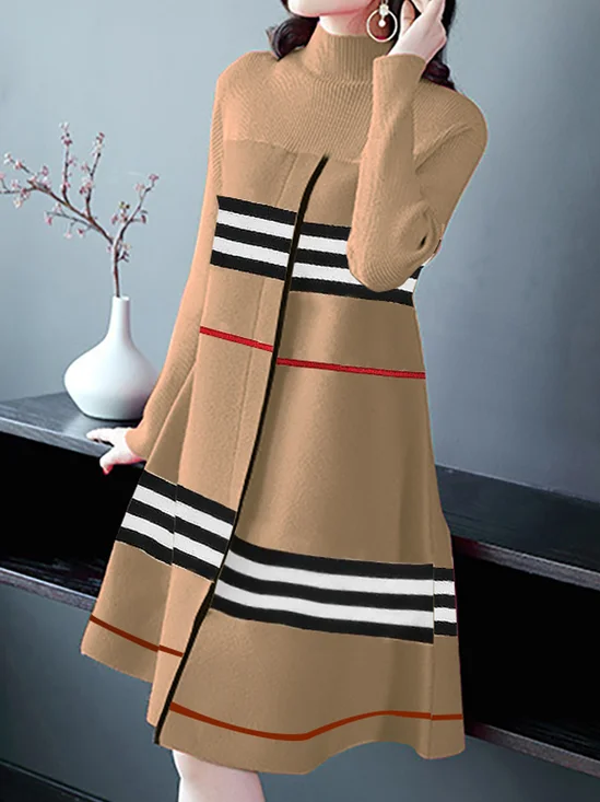 Robes Pulls Femmes Rayé Décontracté Automne Polyester Naturel Quotidien Trapèze Non Longueur du genou