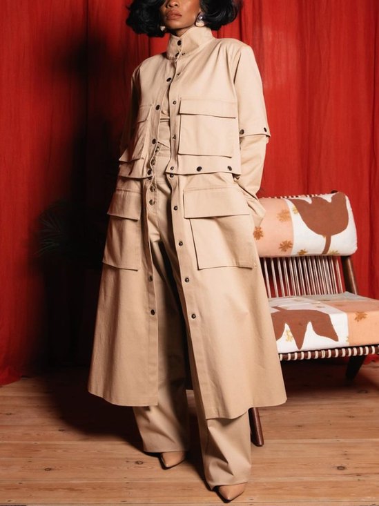 Manteaux de Tranchée Femmes Plain Printemps / Automne Urbain Naturel Col Roulé Mi-long Droit Régulier Poche Couture