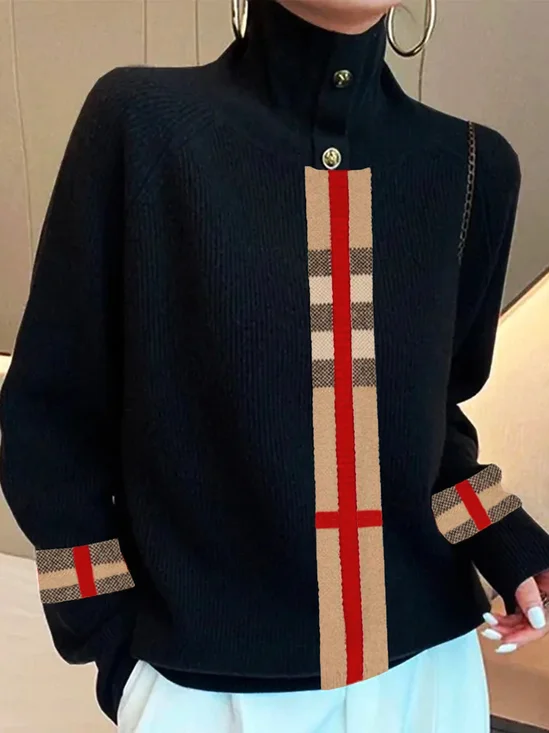 Pulls Femmes Hiver Plaid Urbain à Manches de Raglan Poids lourd Quotidien Col Roulé Droit Élasticité moyenne