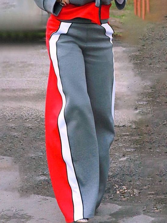 Pantalons Décontracté Bloc de Couleur Printemps / Automne Ample Taille Élastique Pantalons à Jambe Large Long Droit Régulier pour Femmes