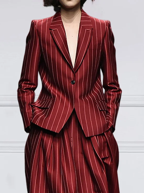 Blazers Rayé Printemps / Automne Urbain Naturel Coupe Régulière Faire la navette à Col Revers Régulier Ligne X pour Femmes
