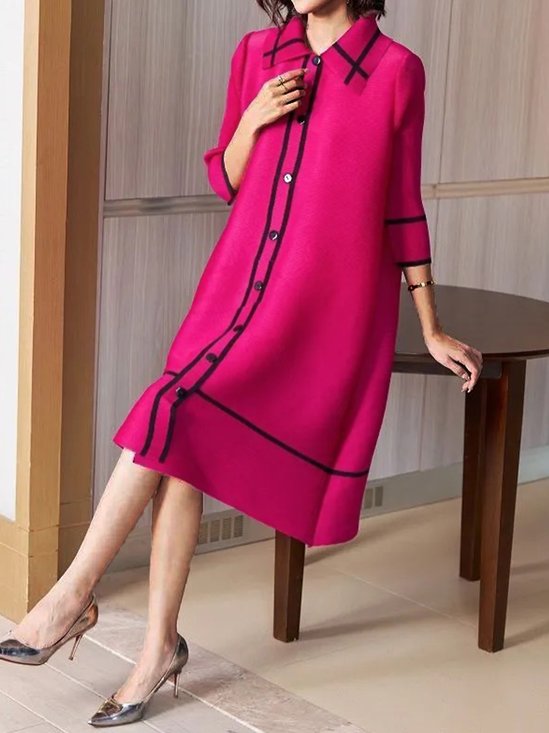 Robes Chemise Femmes Bloc de Couleur Printemps / Automne Élégant Polyester Naturel Aucune élasticité Ample Régulier Col de Chemise