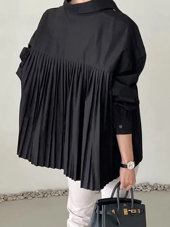 Chemises Femmes Plain Printemps / Automne Urbain Aucune élasticité Ample Manches Longues Régulier Régulier Col de Chemise
