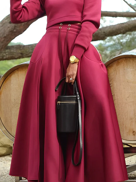 Jupes Décontracté Plain Printemps / Automne Quotidien Maxi parapluie Trapèze Élasticité moyenne Poche Couture pour Femmes