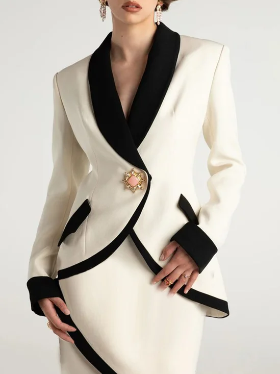 Blazers Bloc de Couleur Printemps / Automne Élégant Polyester Naturel Coupe Régulière Ligne X Régulier Manches régulières pour Femmes