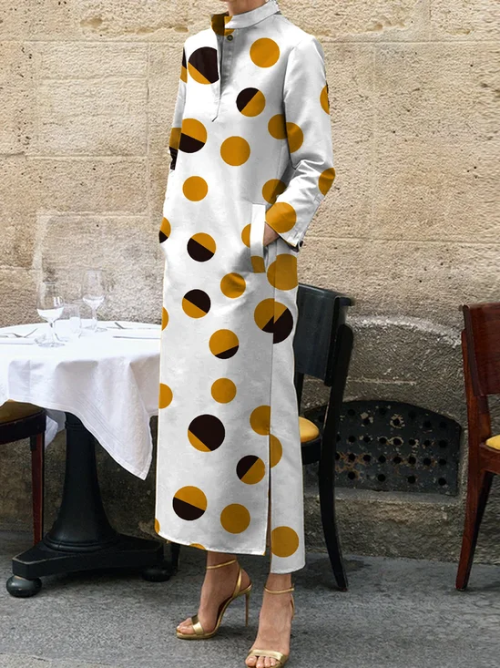 Robes Pois Polka Printemps / Automne Urbain Polyester Naturel Coupe Régulière Droit Régulier Manches régulières pour Femmes