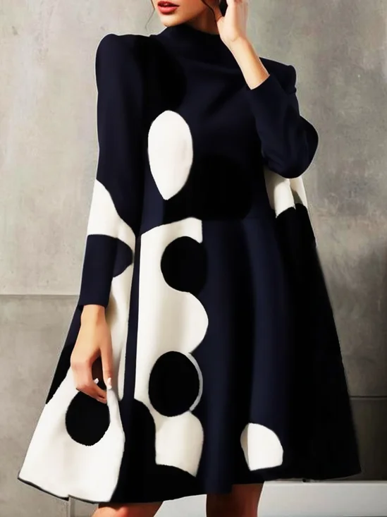 Robes Pois Polka Décontracté Printemps / Automne Quotidien Ample Manches Longues Trapèze Poche Couture Non pour Femmes