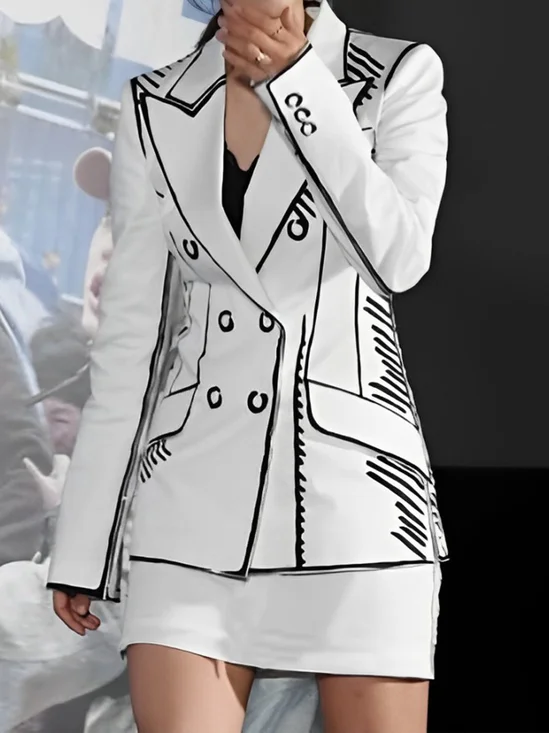 Blazers Printemps / Automne Urbain Abstrait Rayé Aucune élasticité Coupe Régulière à Col Revers Régulier Régulier Manches régulières pour Femmes