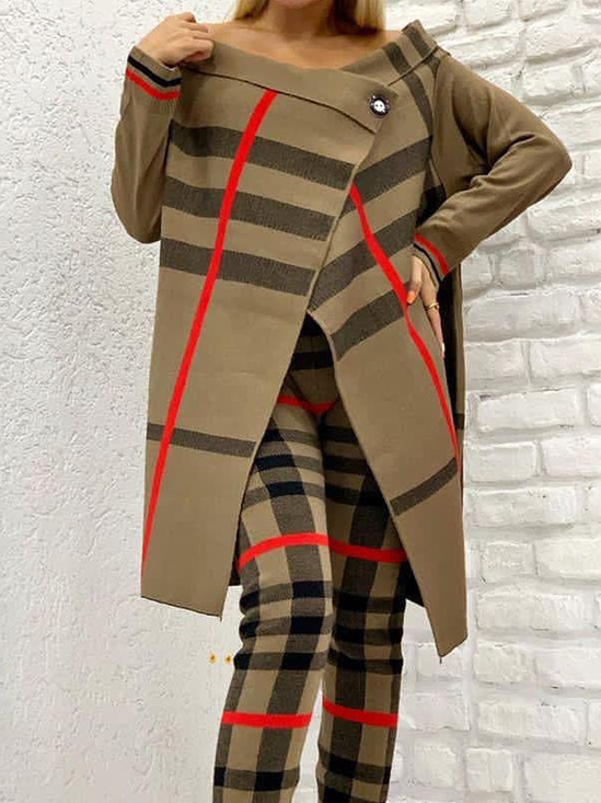 Pulls Géométrique Printemps / Automne Urbain Polyester à Haute Élasticité Quotidien Ample Droit Manches régulières pour Femmes