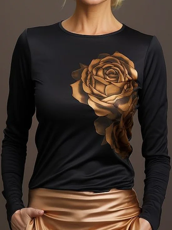 T-shirts Décontracté Printemps / Automne impression en 3D Quotidien Serré Manches Longues Col Rond Ligne T Régulier pour Femmes