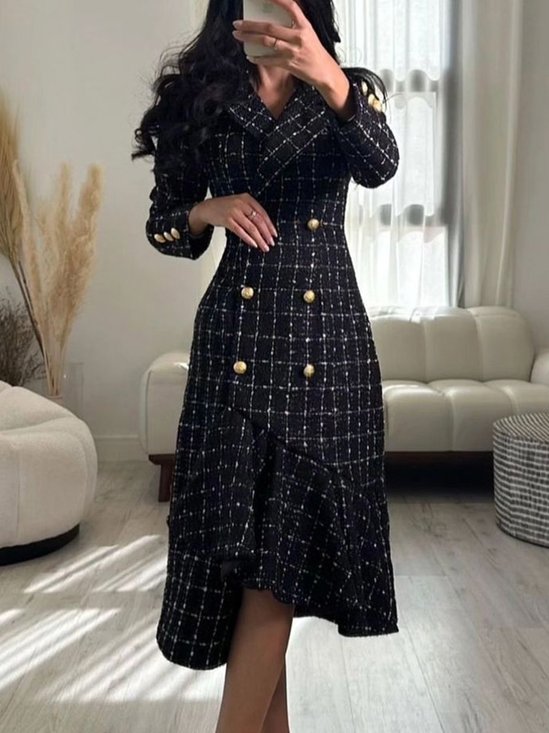 Robes Printemps / Automne Plaid Élégant Polyester Aucune élasticité Coupe Régulière Adapté & Éclater Robe Poche Couture Non pour Femmes