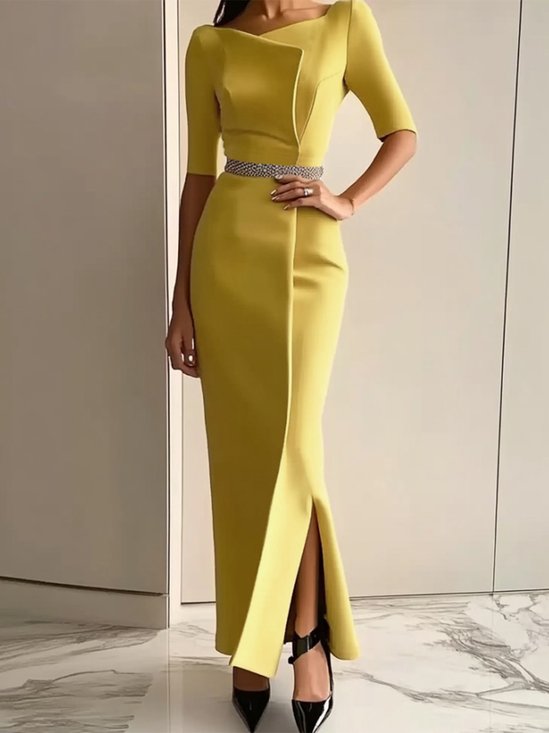 Robes De Fête Femmes Plain Toutes Les Saisons Élégant Polyester Maxi Taille Moyenne Asymétrique Demi Manche Régulier